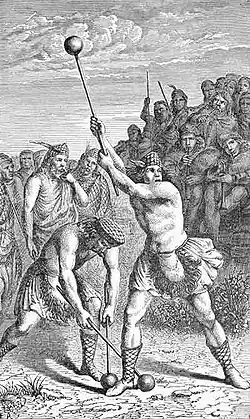 Scottish hammer throw illustration from Frank R. Stockton's book Round-about Rambles in Lands of Fact and Fancy