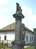 Sculpture in front of the Catholic Church.