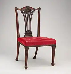 Neoclassical chair; circa 1772; mahogany, covered in modern red Morocco leather; height: 97.2&nbsp;cm; Metropolitan Museum of Art (New York City)