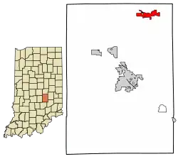 Location of Morristown in Shelby County, Indiana.