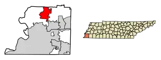 Location of Millington in Shelby County, Tennessee.