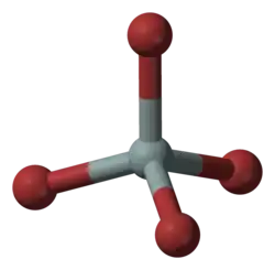 Ball and stick model of silicon tetrabromide