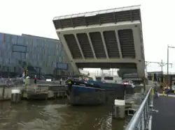 Sint-Annabrug raised to allow a vessel to pass through