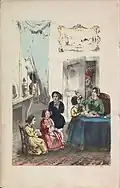 Sinterklaas and his servant eavesdrop in a room (1850)