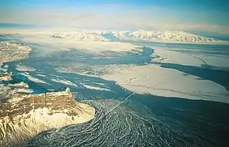 45,000&nbsp;m3/s (1,600,000&nbsp;cu&nbsp;ft/s) jökulhlaup on Skeiðarársandur, Iceland, in 1996 in connection with a eruption in Grímsvötn