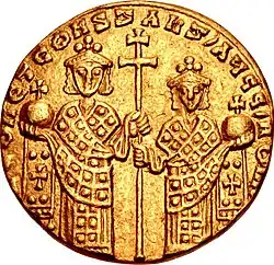 Gold solidus depicting Leo VI and Constantine&nbsp;VII, 908–913.