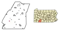 Location of Casselman in Somerset County, Pennsylvania.