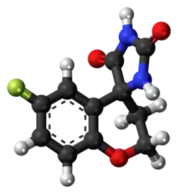 Ball-and-stick model of the sorbinil molecule