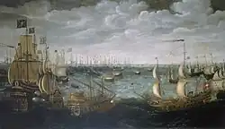 English fireships launched at the Spanish armada off Calais (N.S.)