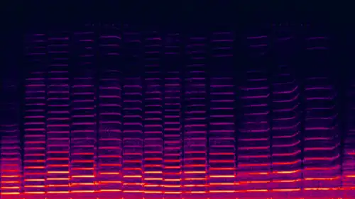 Spectrogram of this recording of a violin playing. Note the harmonics occurring at whole-number multiples of the fundamental frequency.