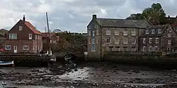 Spital Beck emptying into the River Esk at Spital Bridge