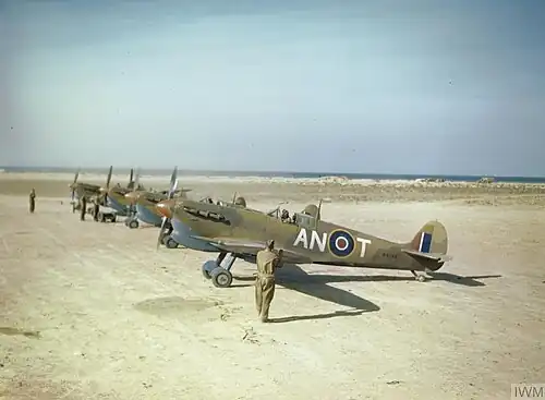 Mark VC Spitfires of No. 417 Squadron RCAF at Goubrine Airfield, Tunisia, May 1943.