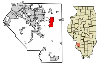 Location of Mascoutah in St. Clair County, Illinois.