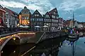 Typical German Fachwerkhäuser in the Hanseatic harbour of Stade, Germany