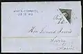 United States 1851, provisional or unofficial diagonal bisect of 12 cent stamp[5] used as 6 cents