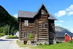View of the Storståga in Ose, the timber building is used for various exhibitions.