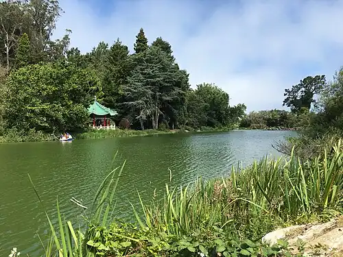 Chinese pagoda at Stow Lake in Golden Gate Park
