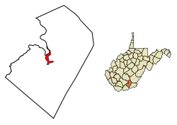 Location of Hinton in Summers County, West Virginia.