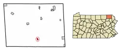 Location of Hop Bottom in Susquehanna County, Pennsylvania.