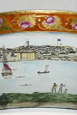 Photograph of the outside of a painted punchbowl