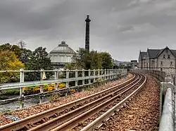 Looking west to Perth Water Works (left) from the first span across the Tay, 2011