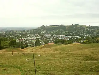 Te Kūiti viewed from the south-west as SH3 climbs out of the town.
