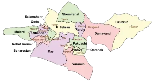 Location of Pakdasht County in&nbsp;Tehran&nbsp;province (center&nbsp;right,&nbsp;green)