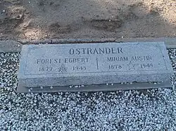 The grave site of Forest Egbert Ostrander (1877–1945) and his wife Miriam Austin Ostrander (1878–1949).