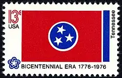 The flag of Tennessee as depicted in the 1976 bicentennial postage stamp series.