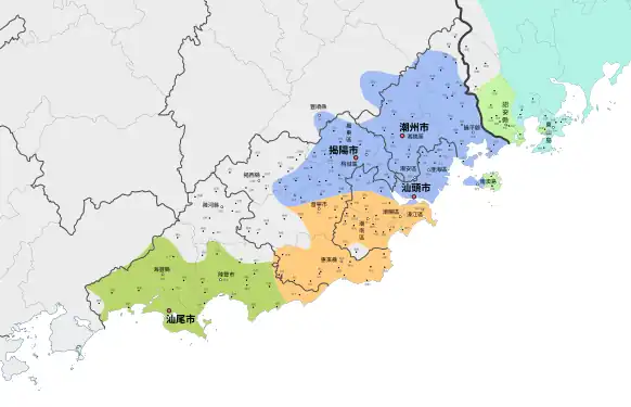 Major dialect groups of Teochew &nbsp;&nbsp;Northern Teochew &nbsp;&nbsp;Southern Teochew &nbsp;&nbsp;Hai Lok Hong Min (sometimes included in Teochew) &nbsp;&nbsp;Hokkien-Teochew transitional dialects &nbsp;&nbsp;Chiangchew Hokkien