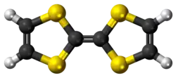 Ball-and-stick model of the tetrathiafulvalene molecule