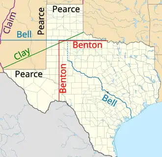 Proposals for Texas northwestern boundary being considered in Compromise of 1850.
