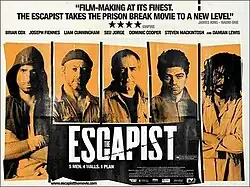Five vertical rectangles with pictures of different men in them. The words "The Escapist" below in the centre.