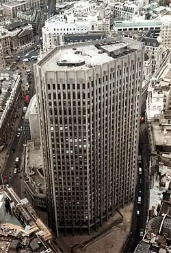 The Stock Exchange Tower pictured from atop the National Westminster Tower (1983).