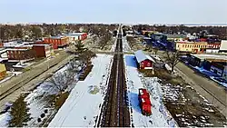 The heart of rural Bushnell, bisected by two active railroad lines, one being Amtrak