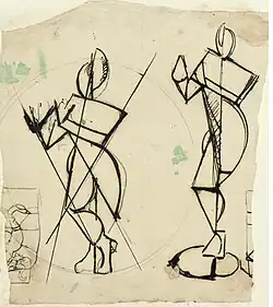 Two ink sketches of Krishna playing the Flute, van Doesburg, early 20th century