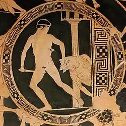 Theseus dragging the Minotaur from the Labyrinth.