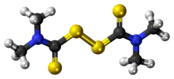 Ball-and-stick model of the thiram molecule