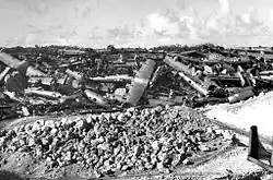 B-29 Superfortress graveyard, North Field, Tinian, 1946. During the war, bulldozers were always waiting at the ends of the runways. Any problem with takeoff or landing and the B-29's were bulldozed off the runway to keep the flow moving.