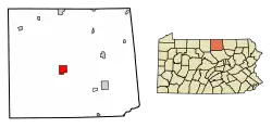 Location of Wellsboro in Tioga County, Pennsylvania.