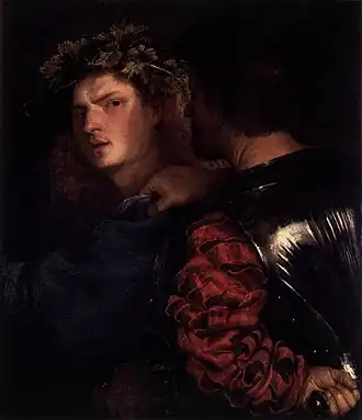 The Bravo, an example of a painting often attributed to Titian or Giorgione, but also to Palma Vecchio[43]