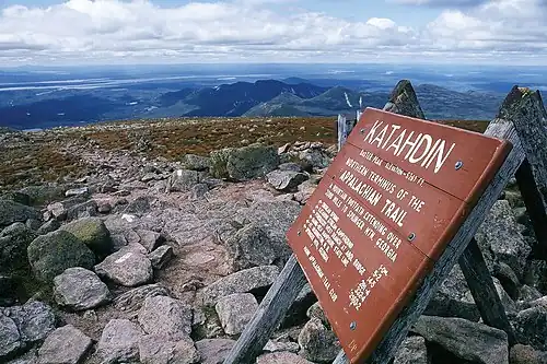 Northern terminus of the trail atop Mount Katahdin in Maine