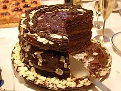 Tort – multi-layered sponge cake filled with buttercream or whippedcream, with fruits or nuts, served on special occasions like nameday or birthday