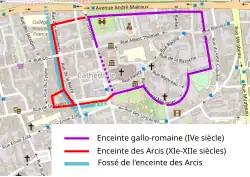 Traces of ancient city walls on a modern city map