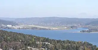 Topdalselva with Kristiansand Airport, Kjevik in the background
