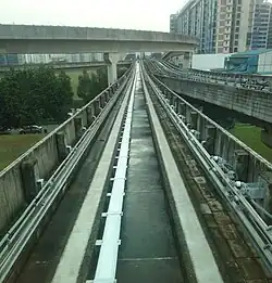 Guideway of the Light Rail Transit system, Singapore, on which rubber-tyred automated people-mover vehicles operate
