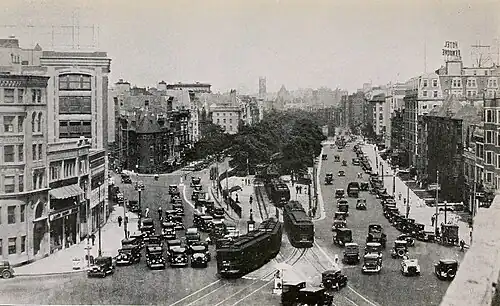 Streetcars crossing Governor Square in 1930