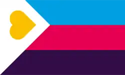 A polyamory pride flag designed by Red Howell. The design was chosen in 2022, selected from four candidates via an online survey conducted by the blog PolyamProud.