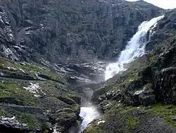 Stigfossen with Stigfossbrua seen from below.