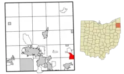 Location of Masury in Trumbull County, Ohio.